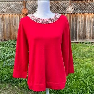 NWT Lovely admiral red sweater with pearl beads